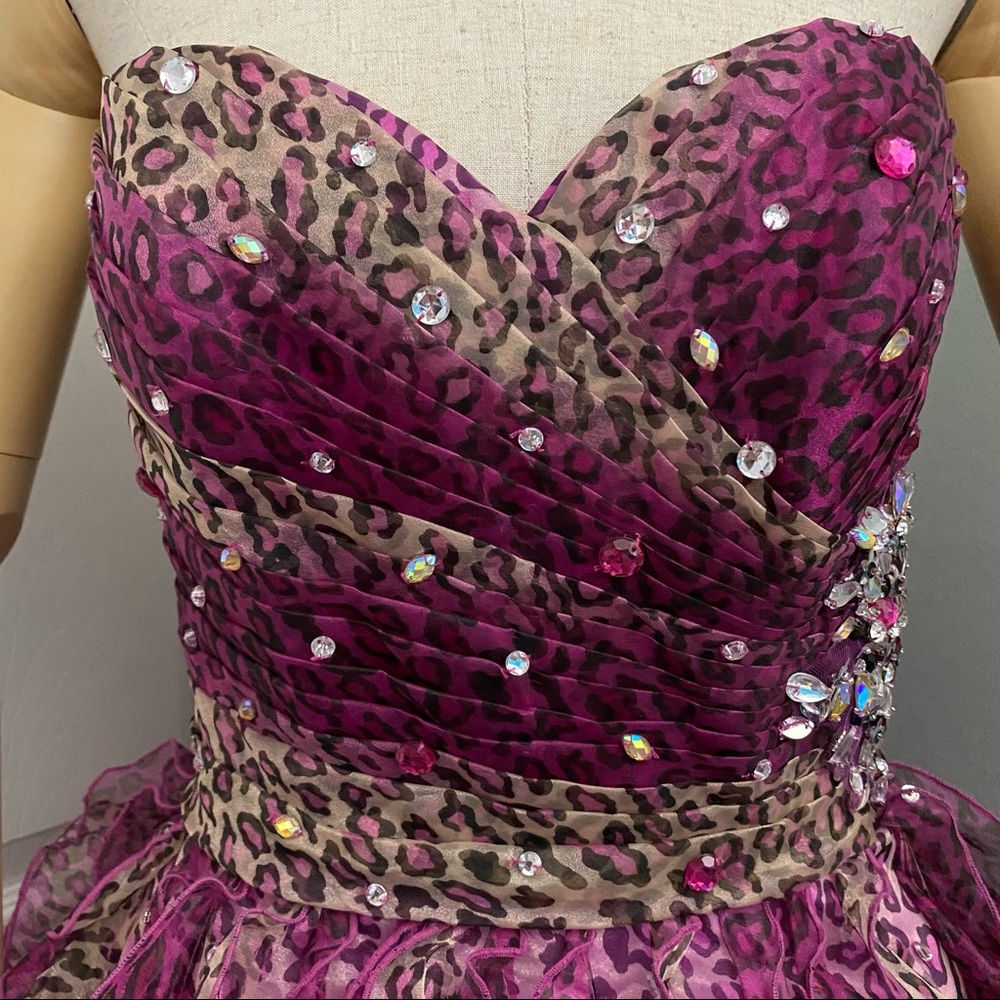 MoriLee Pink Leopard Tulle and Rhinestones Party Dress Size 13 - Picture 2 of 16